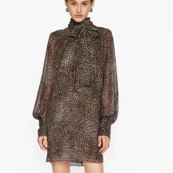 NWT - FRAME TieNeck Silk Minidress Leo Multi - Picture 1 of 7